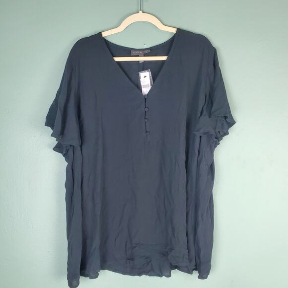 Lane Bryant Black Button V-Neck Flutter Sleeve Top Size 28 - Picture 1 of 7